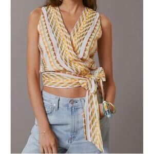 Dolan by Anthropologie Womens XS White Orange Embroidered Wrap Boho Crop Top